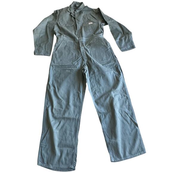 Vintage 60s Big Mac Sanforized Penneys Coveralls Size 42R Herringbone Denim - Picture 2 of 12